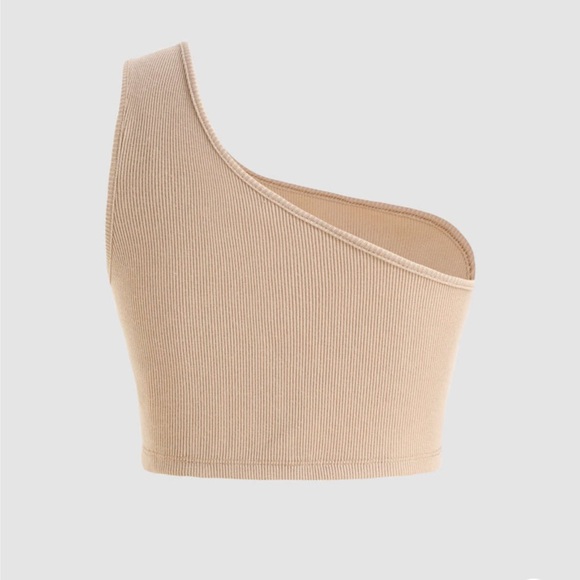 Solid Rib One Shoulder Crop Top - Picture 2 of 3